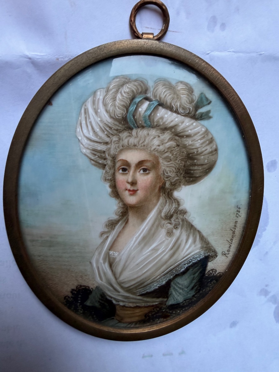 18th-century Miniature Portrait On Ivory Of The Countess Of Worcester, By Rawlandson, 1786-photo-6
