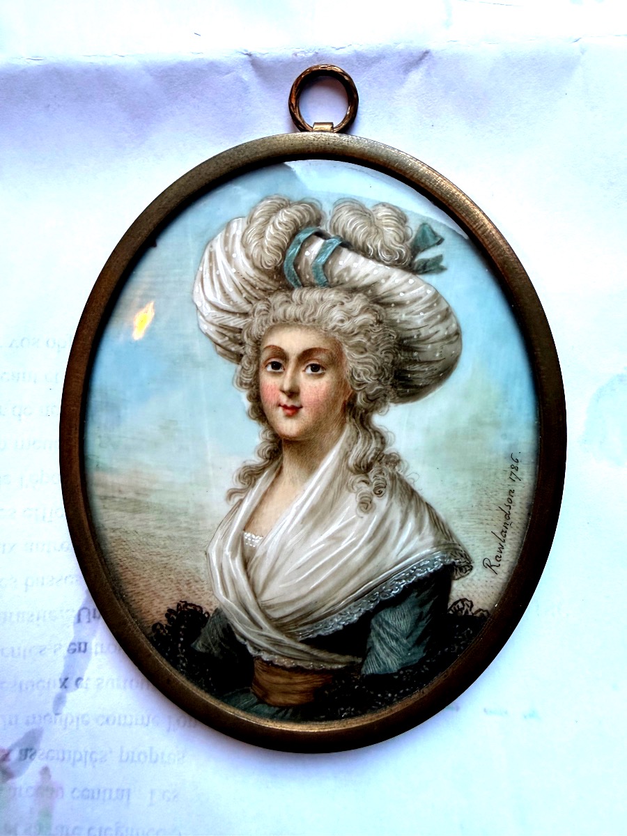 18th-century Miniature Portrait On Ivory Of The Countess Of Worcester, By Rawlandson, 1786