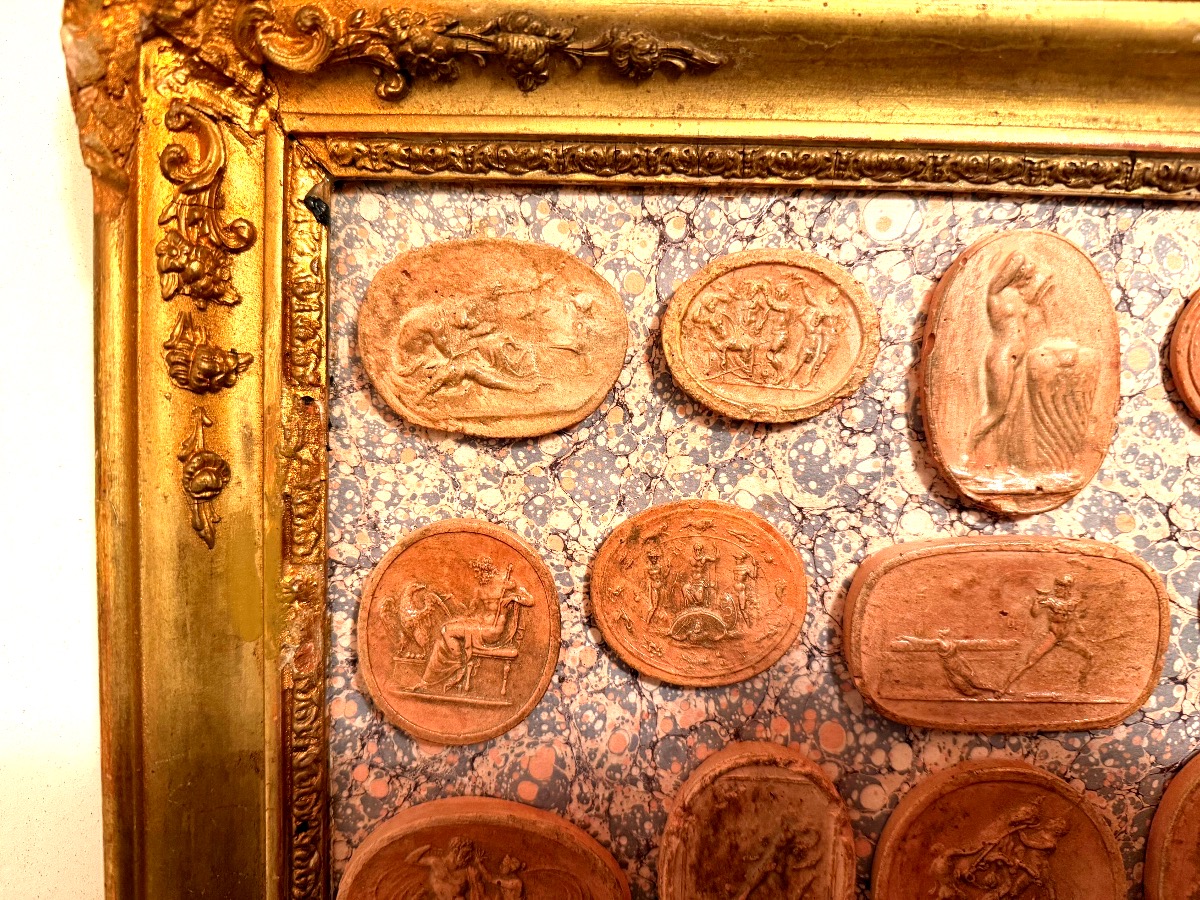Collection d'empreintes de Camées en Terra-cotta d'Antiques encadrés XIX ème Castello Di Samm..-photo-3