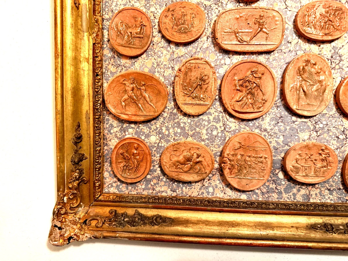 Collection d'empreintes de Camées en Terra-cotta d'Antiques encadrés XIX ème Castello Di Samm..-photo-2