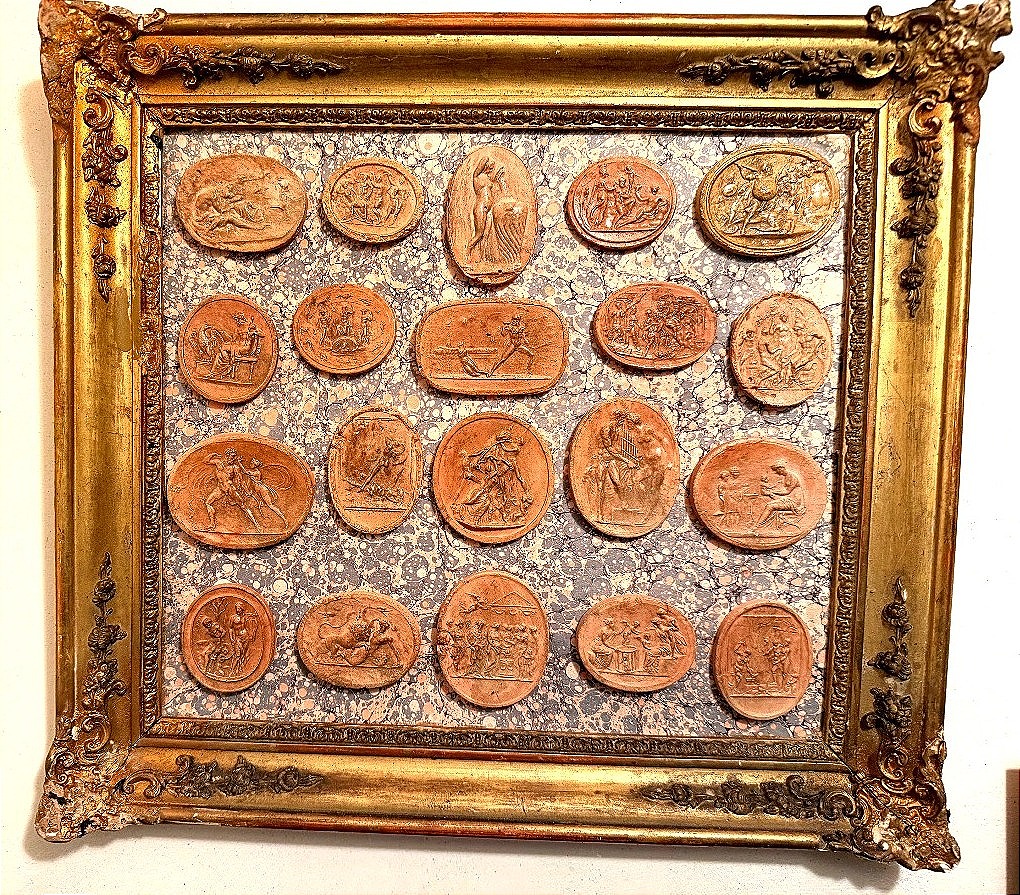 Collection d'empreintes de Camées en Terra-cotta d'Antiques encadrés XIX ème Castello Di Samm..