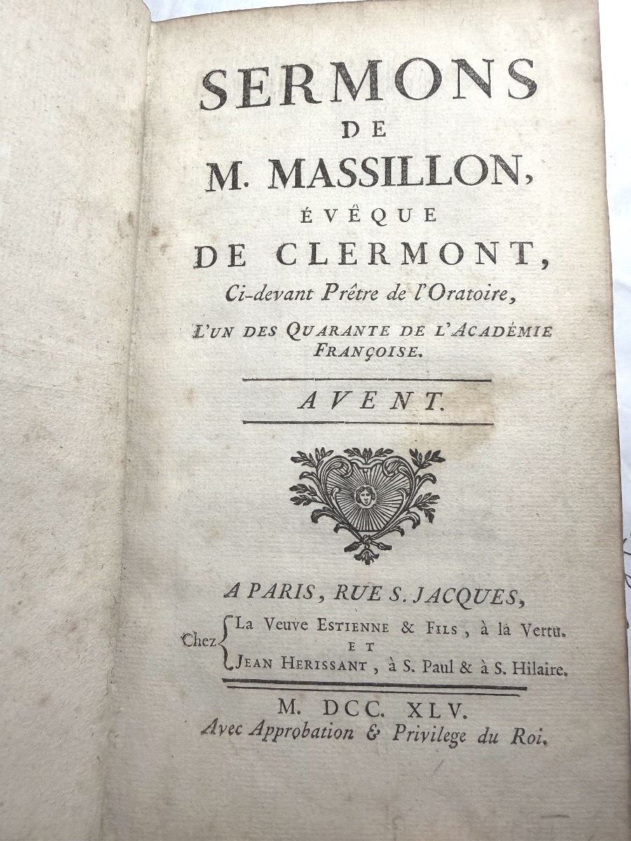A Fine Copy In 12°, Olive Morocco Leather, *sermons By M. Massillon*, Bishop Of Clermont, Advent 1745-photo-2