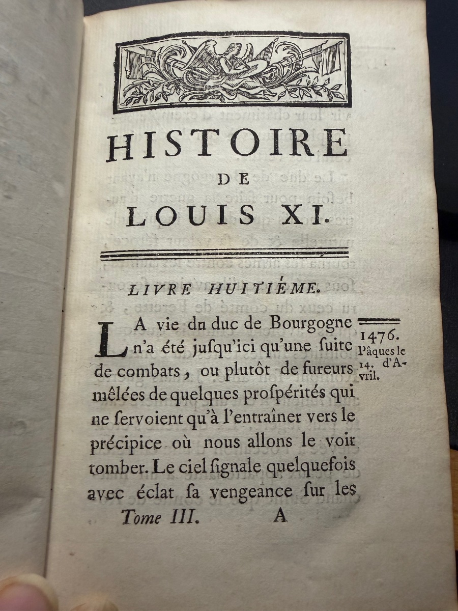 "3 Vol. In 12: History Of Louis XI," Aux Armes, By M. Duclos. Paris, 1745-photo-7