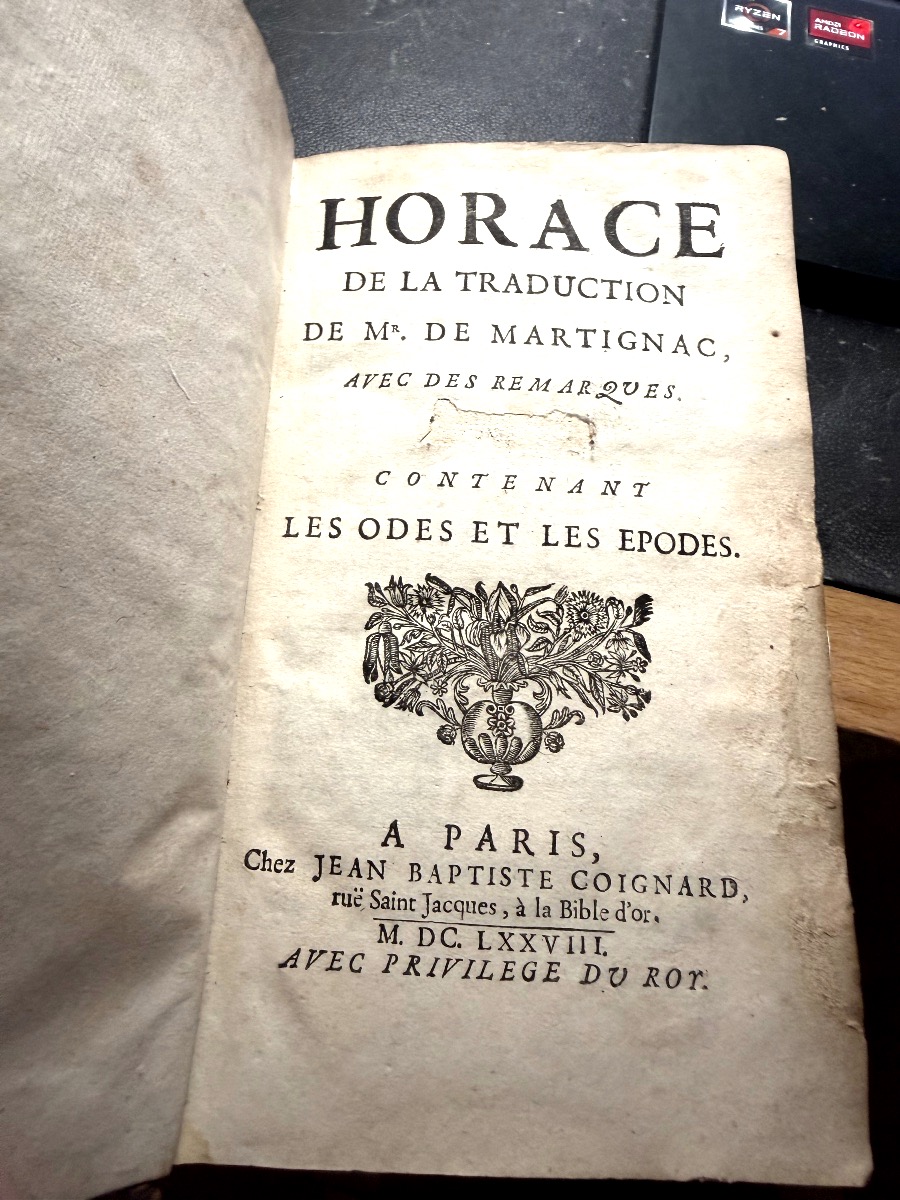 Edition Originale :traduction des Odes et Epodes d'Horace de 1678 Aux Armes Famille de Creil-photo-1