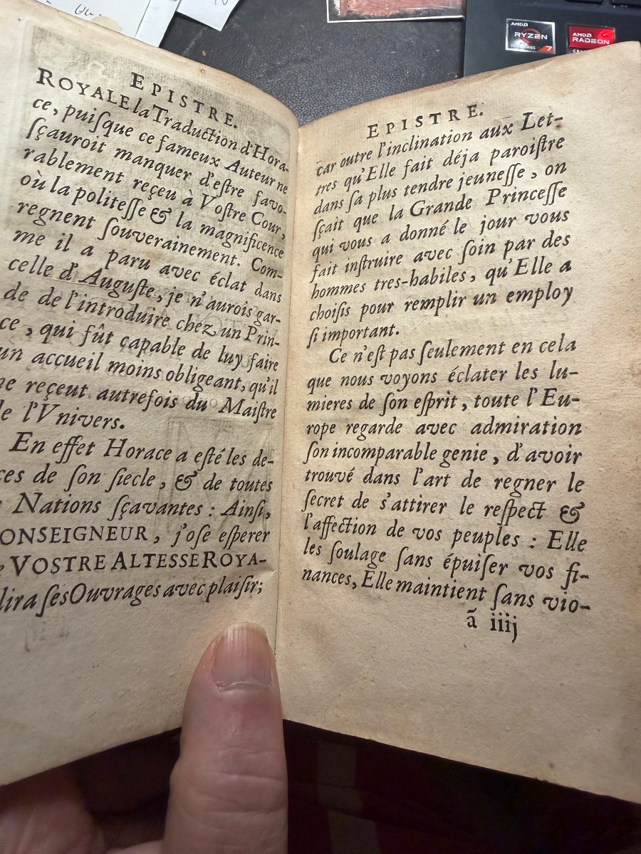 Edition Originale :traduction des Odes et Epodes d'Horace de 1678 Aux Armes Famille de Creil-photo-3