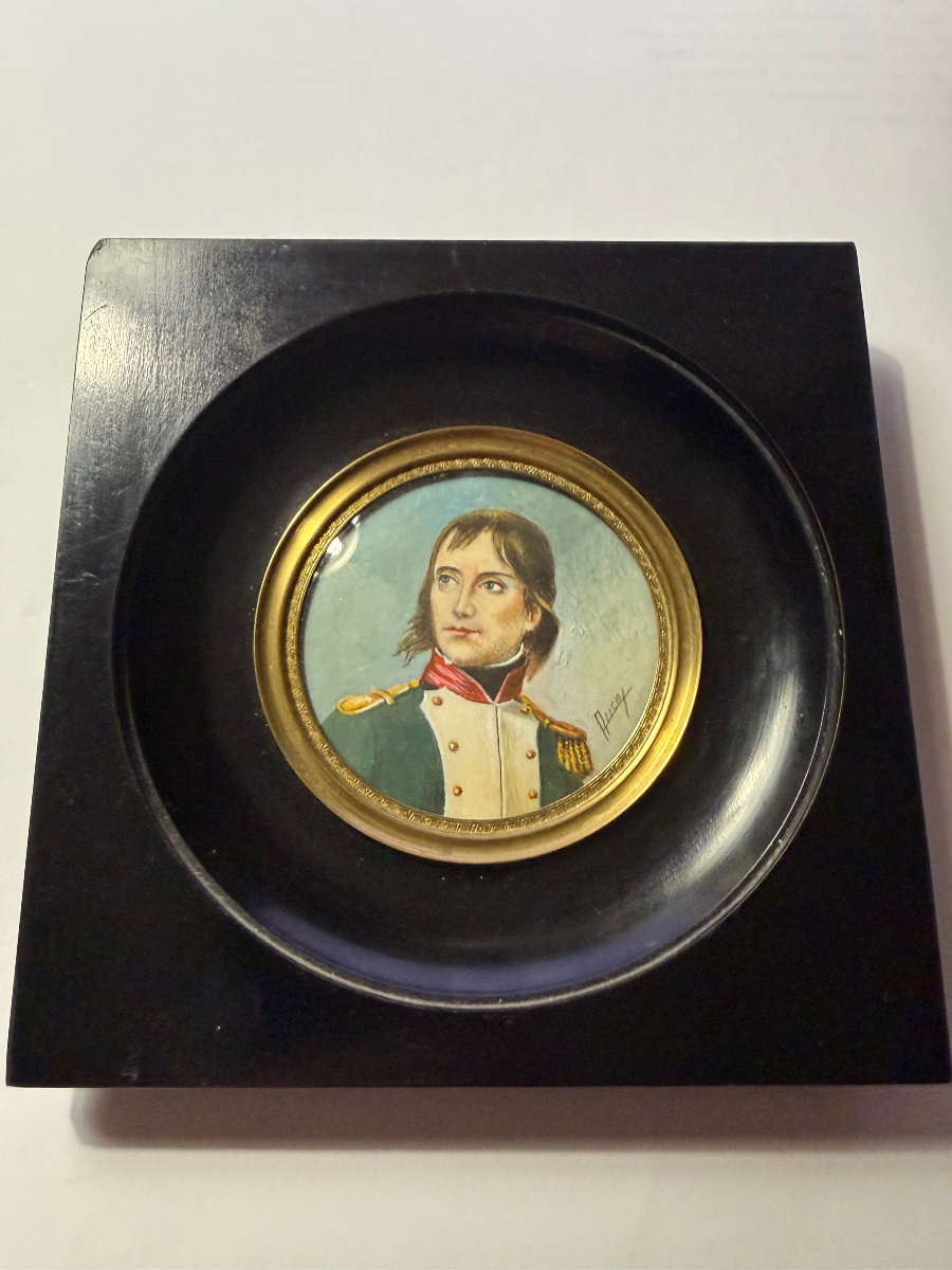  A Fine 19th-century Ivory Miniature, Beautifully Framed, Depicting The Young Officer Bonaparte, Signed By Ausay -photo-3