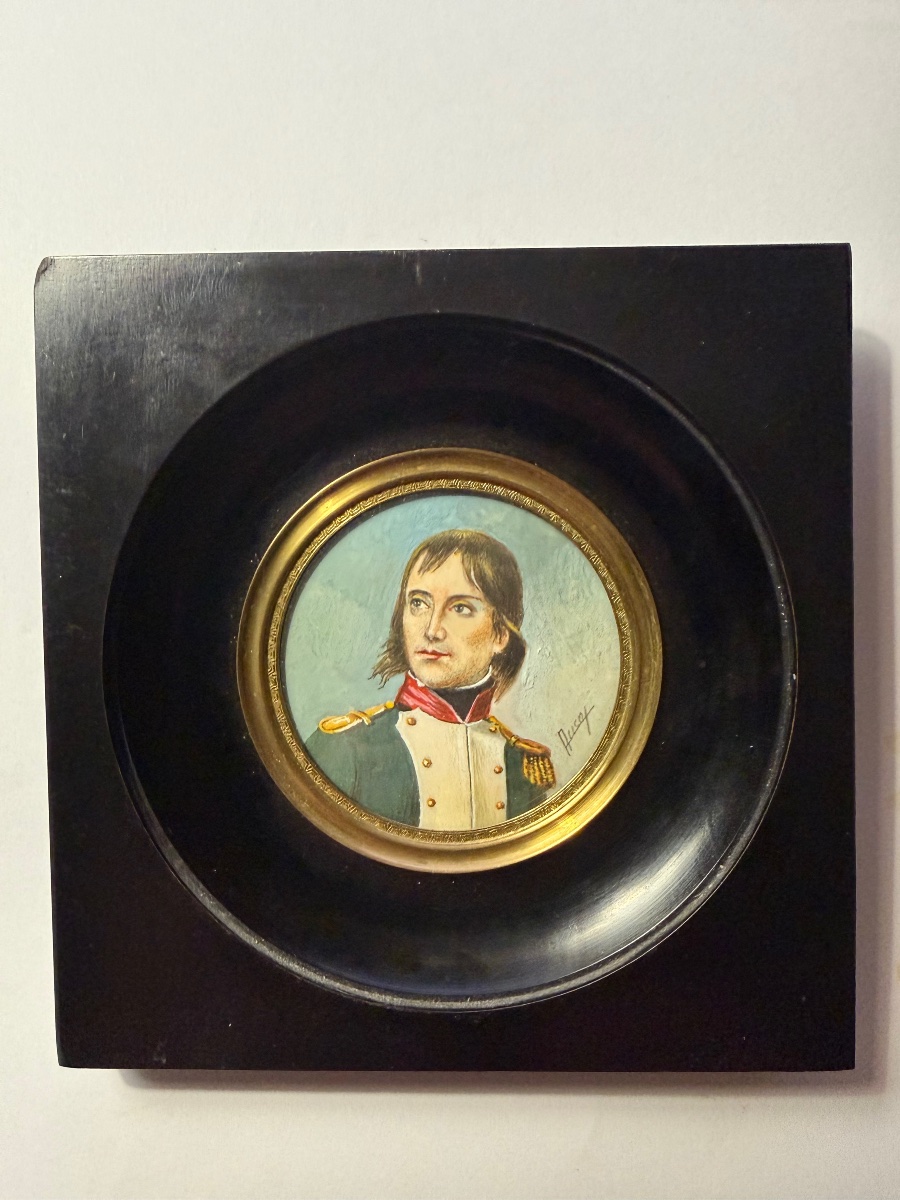  A Fine 19th-century Ivory Miniature, Beautifully Framed, Depicting The Young Officer Bonaparte, Signed By Ausay -photo-3