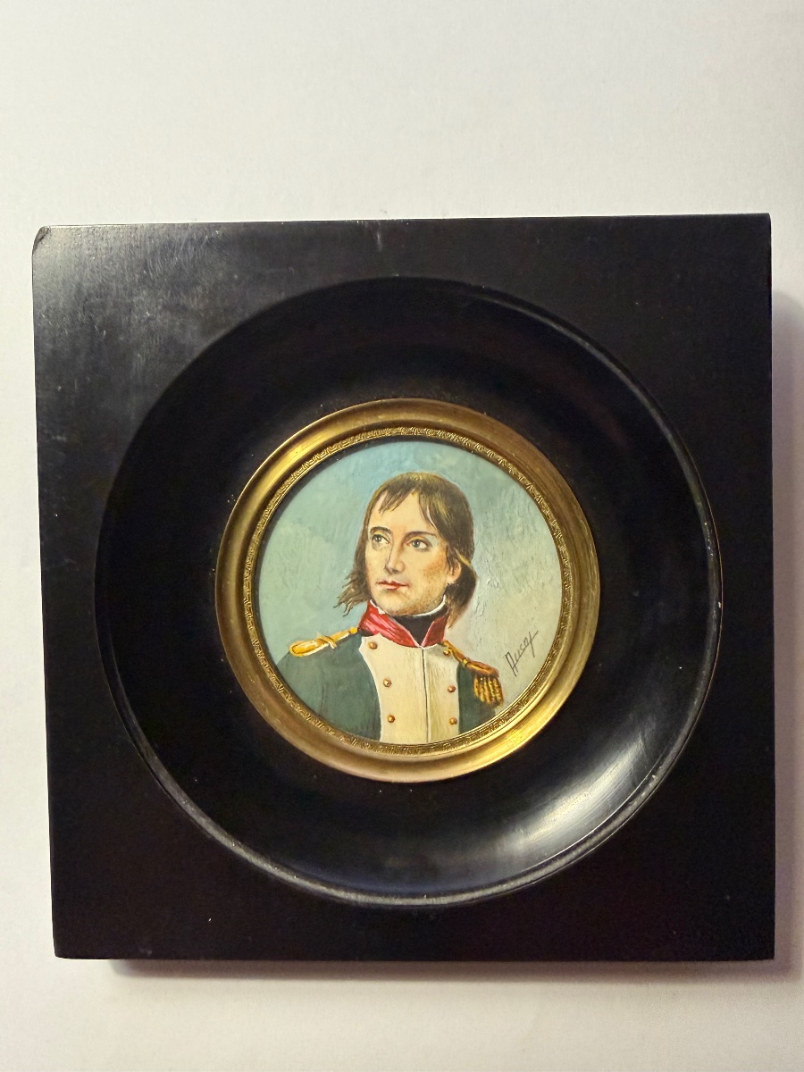  A Fine 19th-century Ivory Miniature, Beautifully Framed, Depicting The Young Officer Bonaparte, Signed By Ausay -photo-4