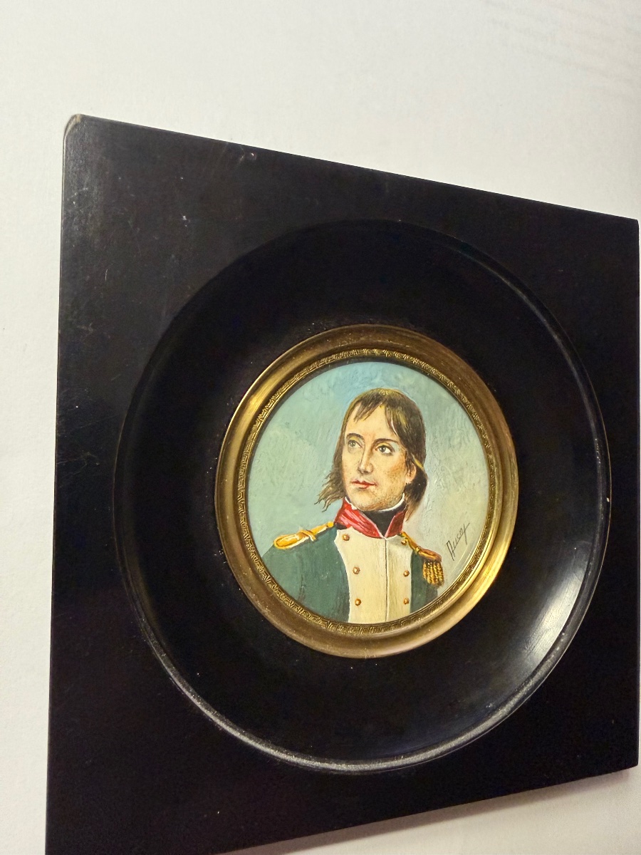  A Fine 19th-century Ivory Miniature, Beautifully Framed, Depicting The Young Officer Bonaparte, Signed By Ausay -photo-5
