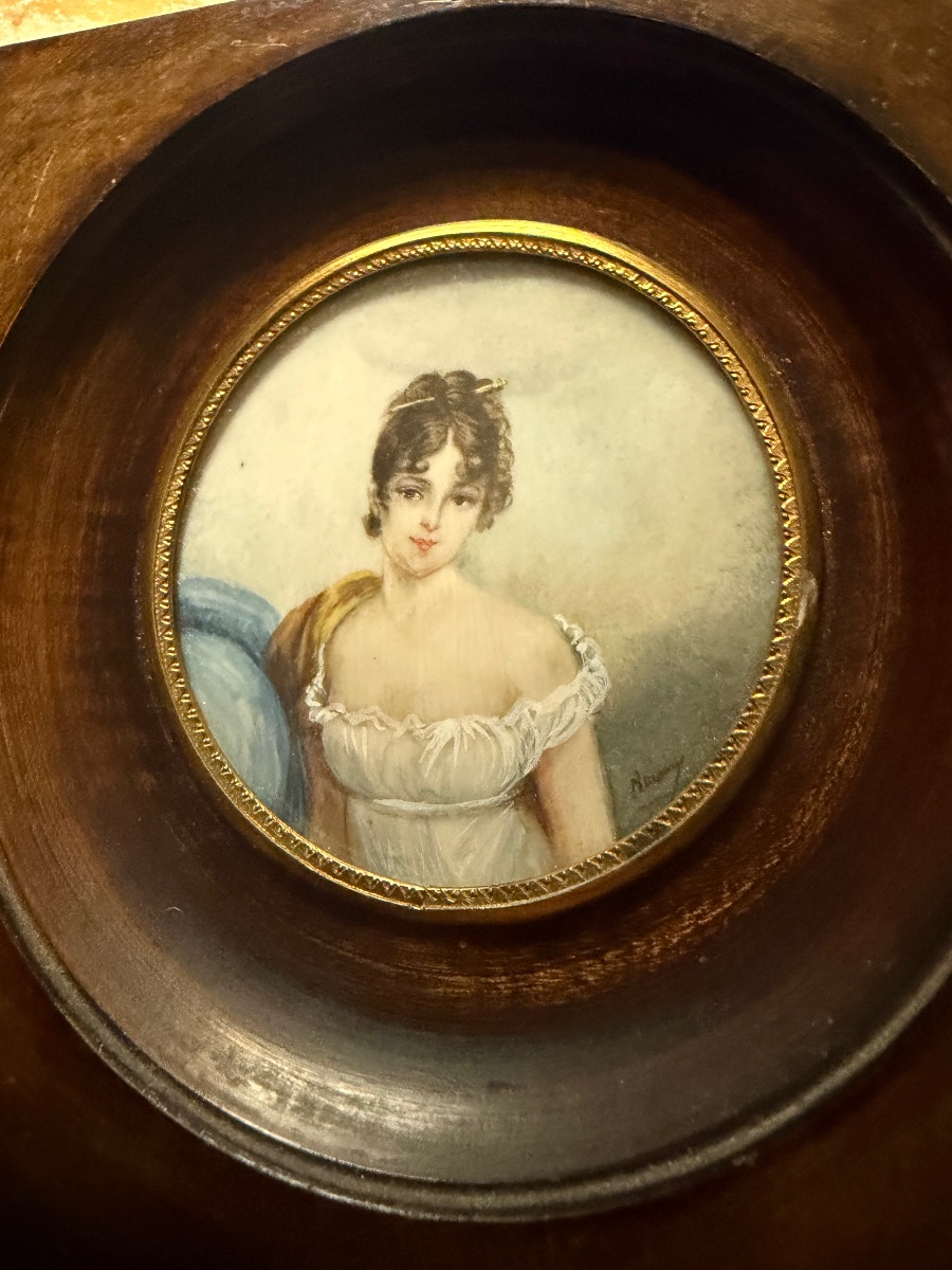 A Charming 19th-century Framed Portrait Featuring A Miniature On Ivory Of The Young Joséphine De Beauharnais-photo-4