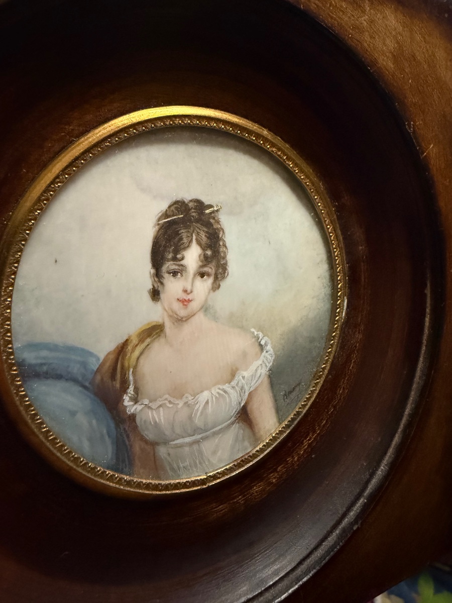 A Charming 19th-century Framed Portrait Featuring A Miniature On Ivory Of The Young Joséphine De Beauharnais-photo-5