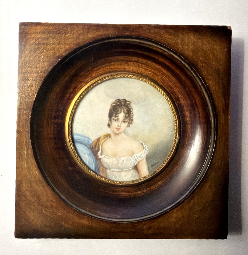 A Charming 19th-century Framed Portrait Featuring A Miniature On Ivory Of The Young Joséphine De Beauharnais