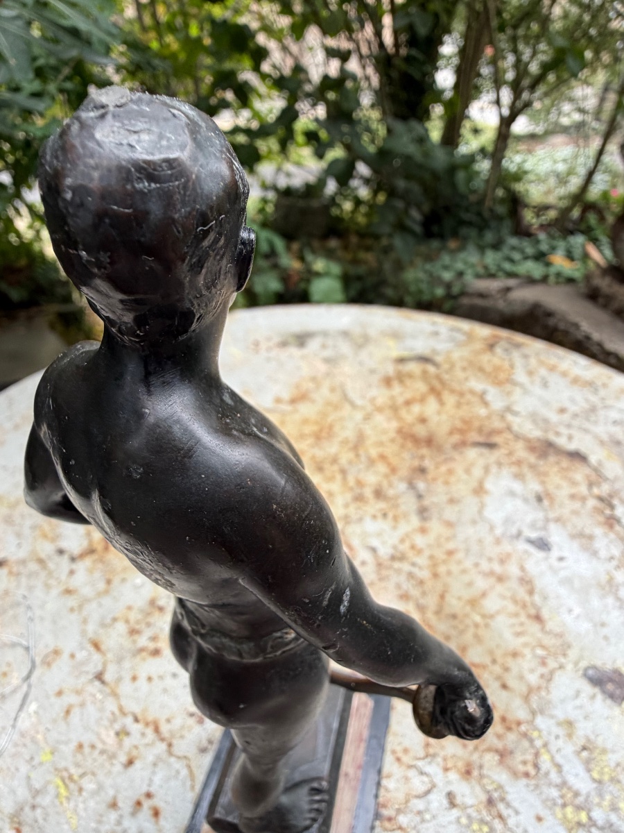 Elegant "fencing Master" Statuette From The 1930s, Mounted On A Marble Base With A Beautiful Bronze Patina-photo-2