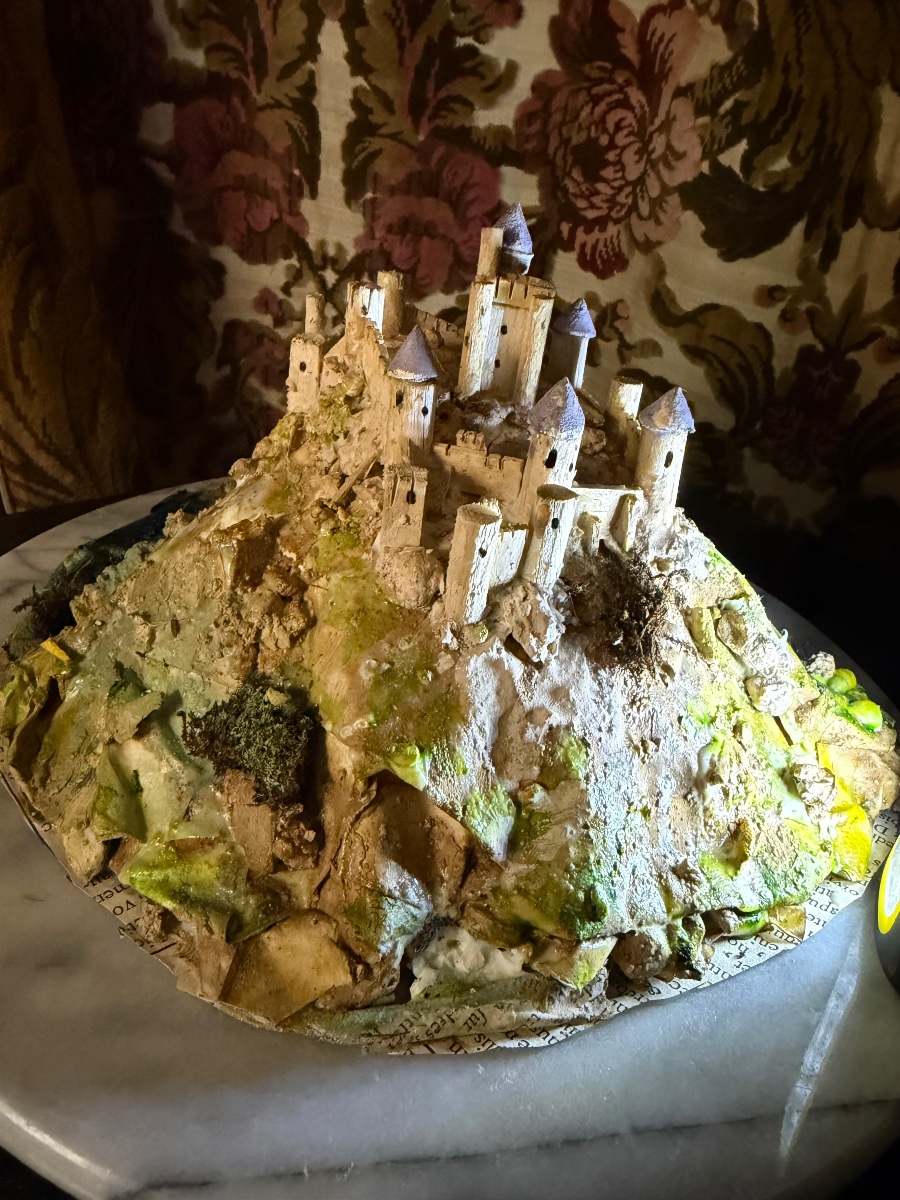 19th-century Romantic-style Fortress Made Of Wood And Cardboard, Marble Powder, And A Rotating Gray Marble Base-photo-1
