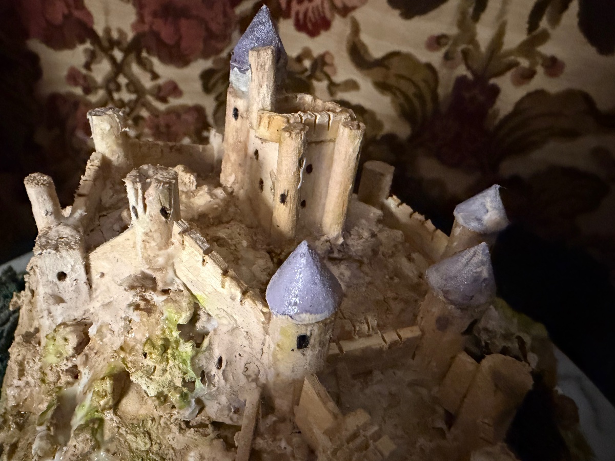 19th-century Romantic-style Fortress Made Of Wood And Cardboard, Marble Powder, And A Rotating Gray Marble Base-photo-3