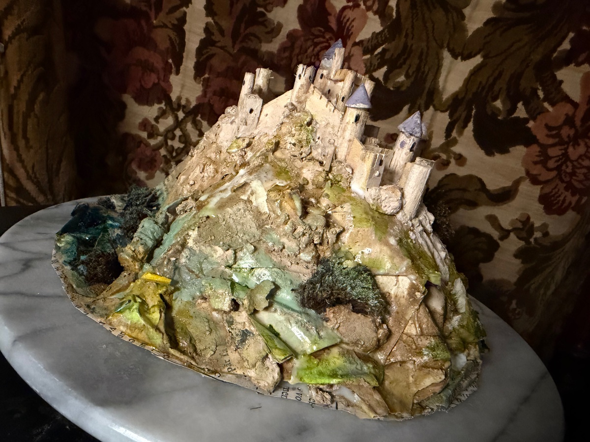 19th-century Romantic-style Fortress Made Of Wood And Cardboard, Marble Powder, And A Rotating Gray Marble Base-photo-8