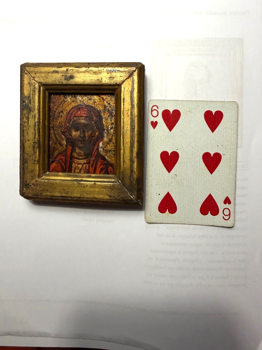 A Framed 18th-century Greek Orthodox Miniature Icon Depicting The Virgin Mary-photo-2