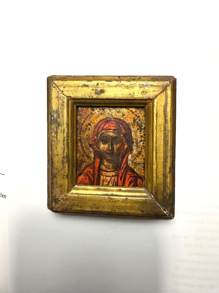 A Framed 18th-century Greek Orthodox Miniature Icon Depicting The Virgin Mary-photo-3
