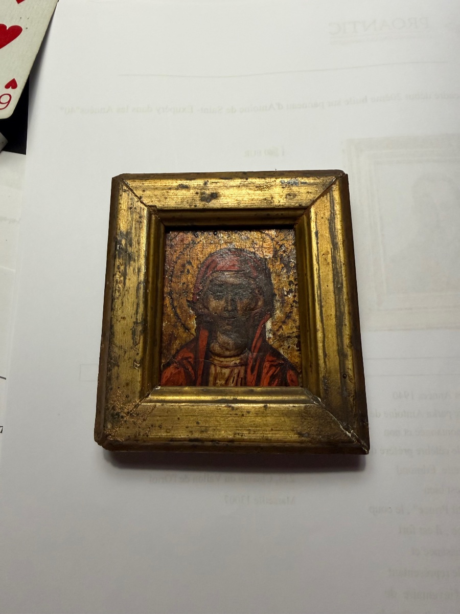 A Framed 18th-century Greek Orthodox Miniature Icon Depicting The Virgin Mary-photo-2