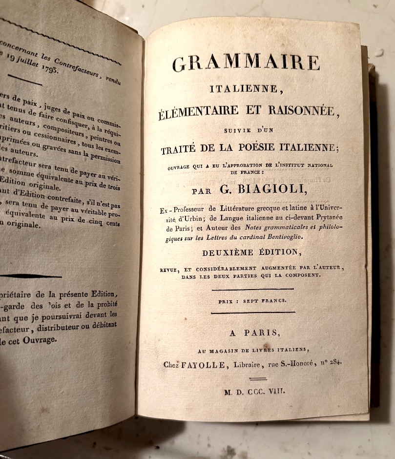 Grammaire Italienne,élémentaire et raisonnée,suivi d'un traitéde la Poésie Italienne Paris 1808-photo-3