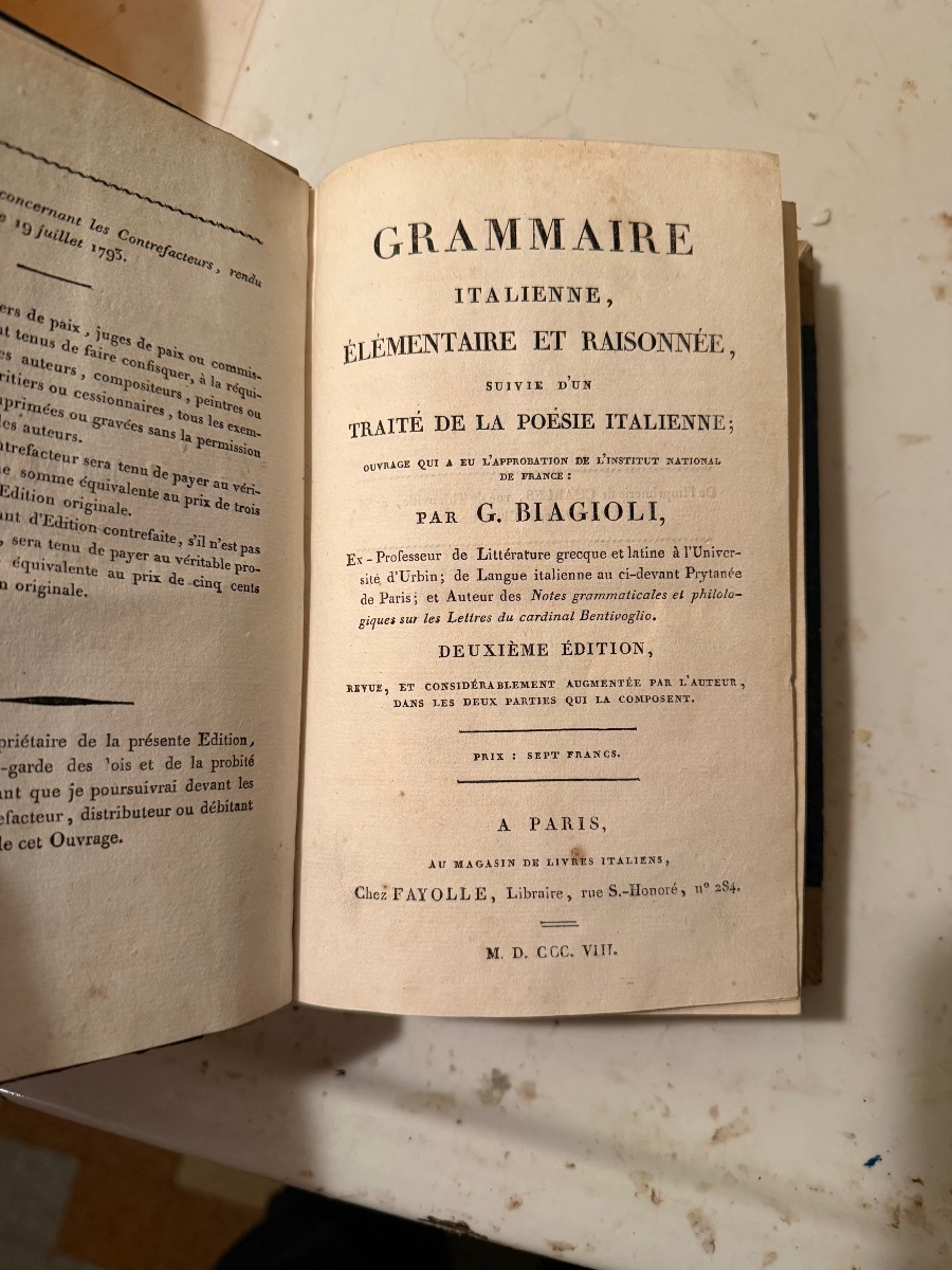 Grammaire Italienne,élémentaire et raisonnée,suivi d'un traitéde la Poésie Italienne Paris 1808-photo-2
