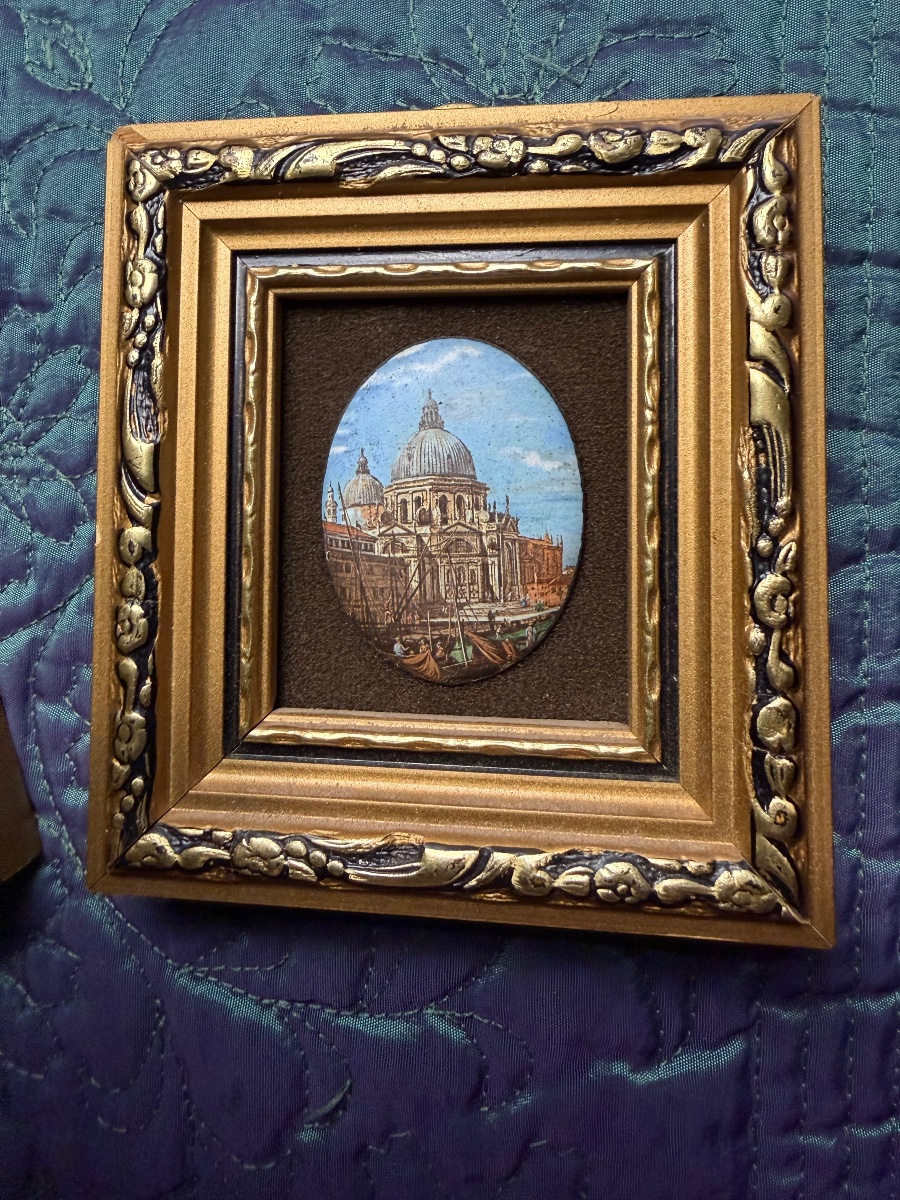 Pair Of Miniature Frames With Oval Enameled Copper Panels Depicting Delicate Views Of Venice From The Early 20th Century-photo-4