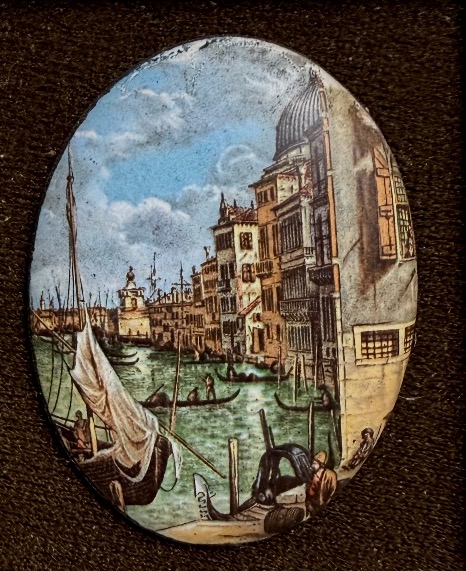 Pair Of Miniature Frames With Oval Enameled Copper Panels Depicting Delicate Views Of Venice From The Early 20th Century-photo-8
