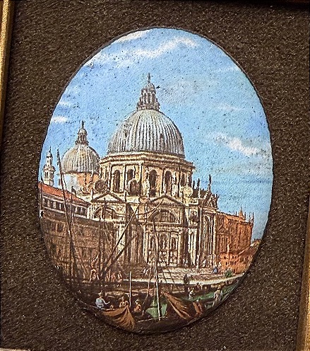 Pair Of Miniature Frames With Oval Enameled Copper Panels Depicting Delicate Views Of Venice From The Early 20th Century-photo-2