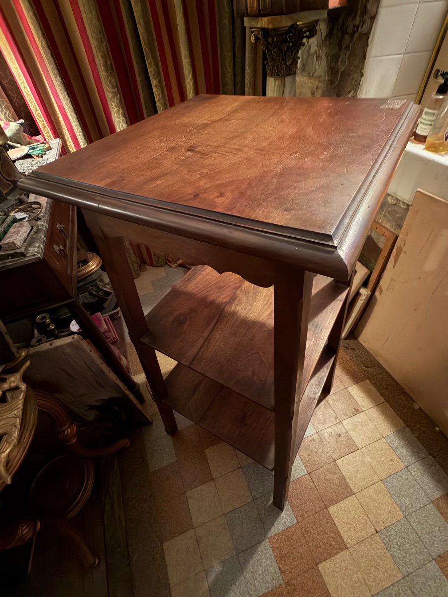 A Substantial, Understated 19th-century Walnut-stained Parlor Sideboard With Three Drawers Set In A Belt-style Frame-photo-4