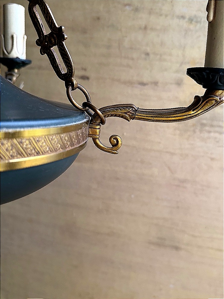 Elegant Four-light Chandelier, Patinated Bronze Suspension Fixture, Gilded In The First Empire Neoclassical Style-photo-2