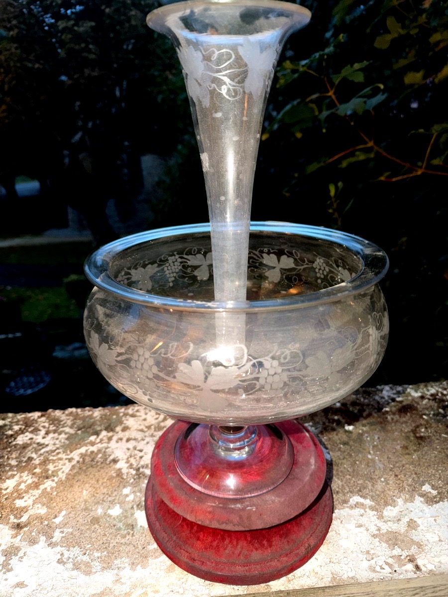 Original Large "bouquetière" Centerpiece Aquarium, Made Of Engraved Louis Philippe-style Blown Glass-photo-2