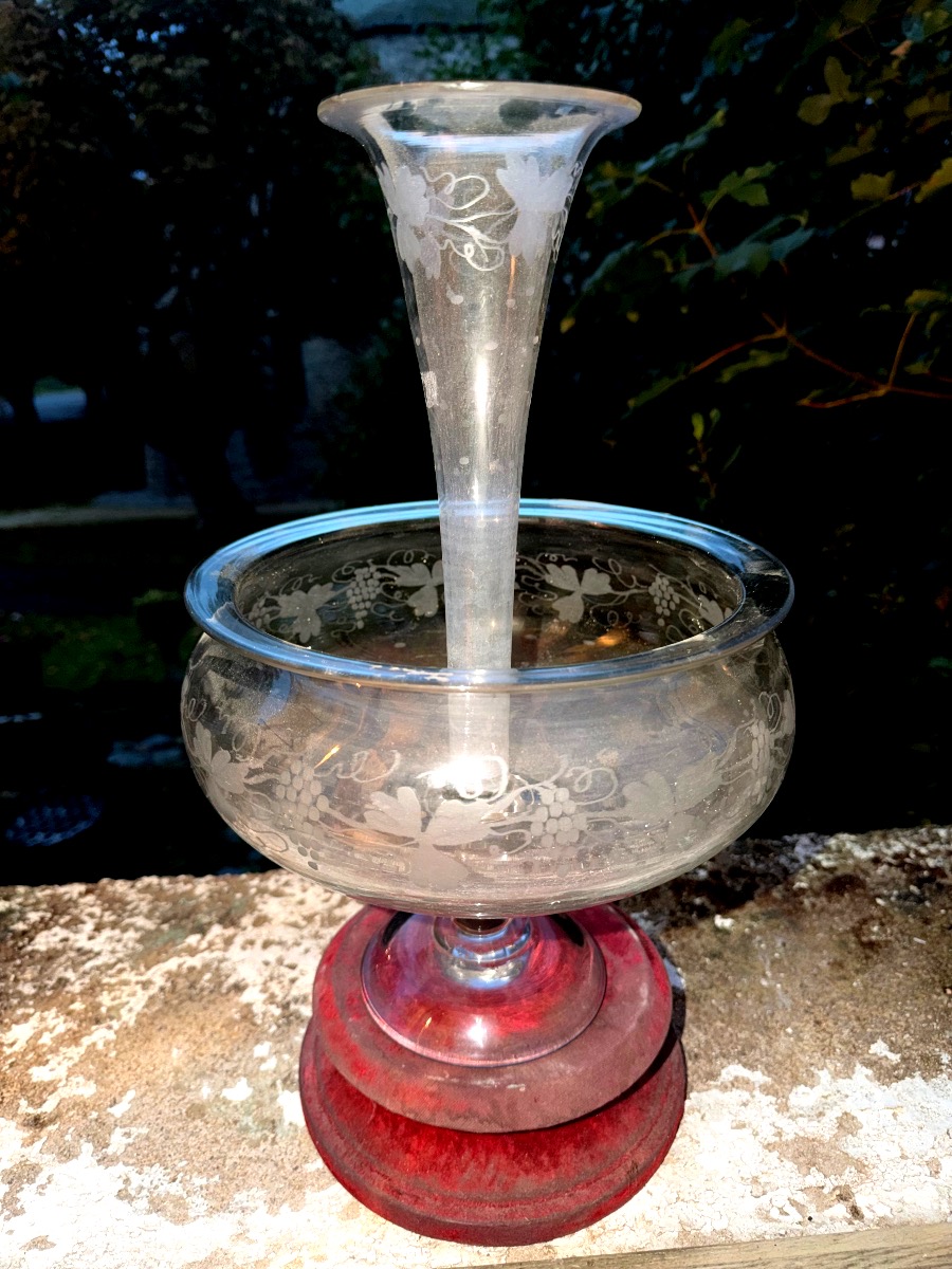 Original Large "bouquetière" Centerpiece Aquarium, Made Of Engraved Louis Philippe-style Blown Glass-photo-3