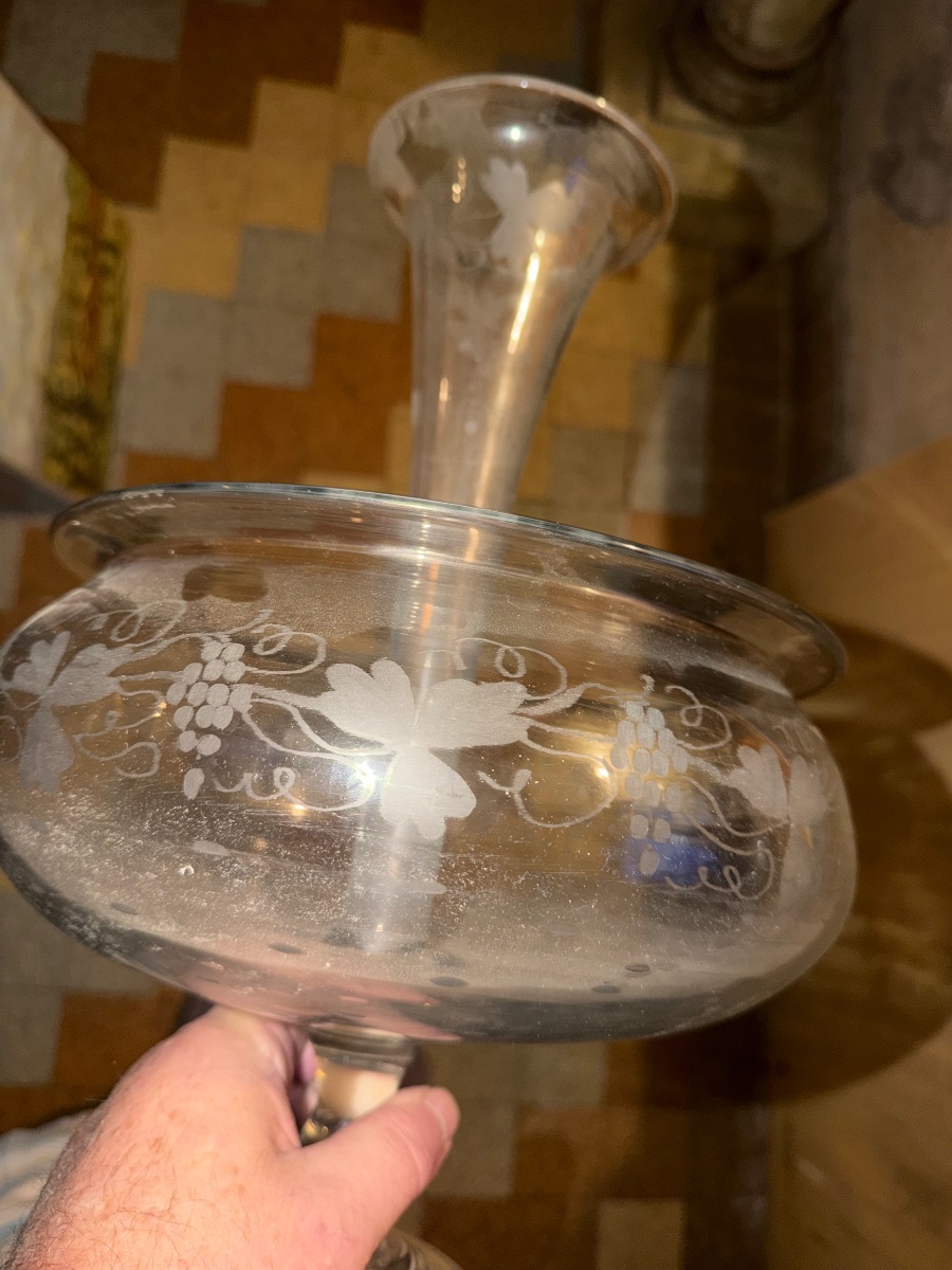 Original Large "bouquetière" Centerpiece Aquarium, Made Of Engraved Louis Philippe-style Blown Glass-photo-6