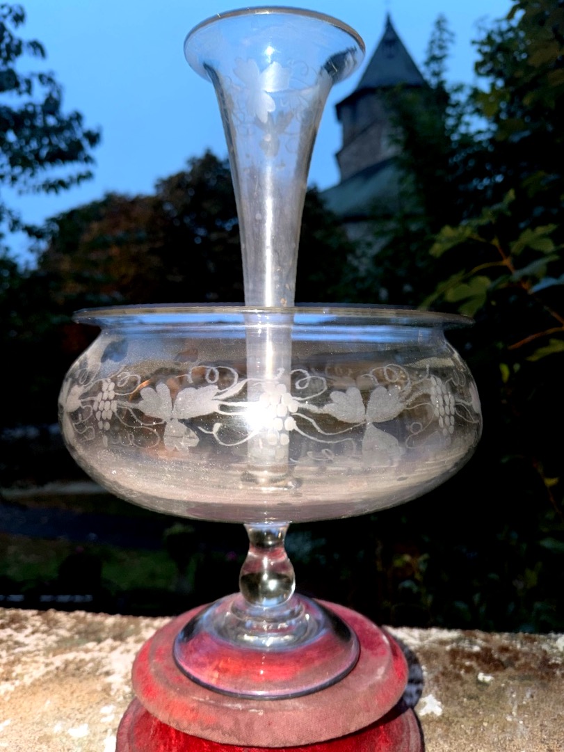 Original Large "bouquetière" Centerpiece Aquarium, Made Of Engraved Louis Philippe-style Blown Glass-photo-4