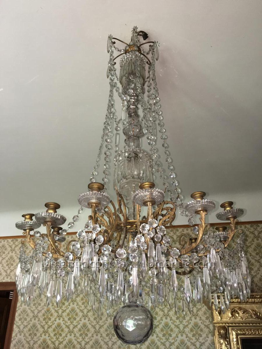Large Chandelier Crystal And Bronze 19th To 12 Candles