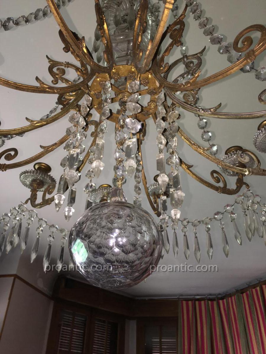 Large Chandelier Crystal And Bronze 19th To 12 Candles-photo-3