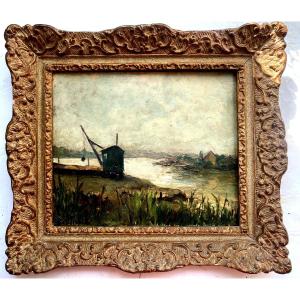 Beautiful Impressionist Representative Under A Sky Loaded With A River, A Loading Barge