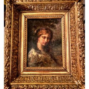 Framed Oil Painting On Canvas From The 19th Century "portrait Of Young Woman" In The Pre-raphaeite Taste