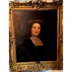  Large Beautiful Framed Portrait Dated 1910 Of A Lady Of The World Signed Jean André Rixens 1847/ 1925