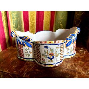 Very Charming Earthenware In Quadrilobed Shape With 18th Century Decor Patterns From Rouen Production