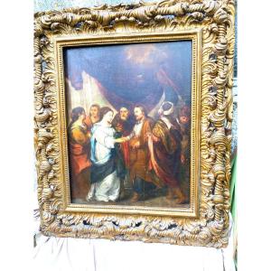 Large 17th Century Painting Well Framed "the Marriage Of Joseph And Mary Oil On Canvas Southern School.