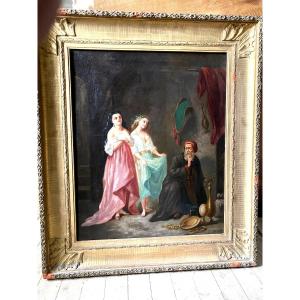Oil / Canvas Painting Well Framed 19th Century Orientalist Genre Scene By Jules Massé 1825-1899