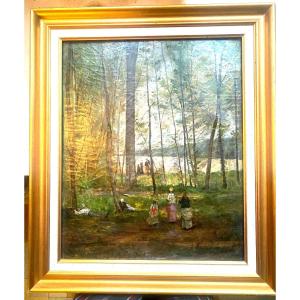 Impressionist Work Oil/framed Canvas Representing A Lively Undergrowth Late 19th Century Sign.