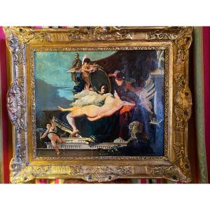 Large Oil On Canvas Framed Late 19th Century "venus In The Mirror".