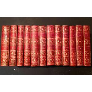 Rare Beautiful Set Of 12 Volumes "j. Delille" 1st Empire Red Moroccan Spine Binding Long Gains