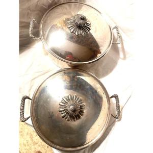 Deux  Beaux Faitouts De Présentation En Métal Argenté Italiens De Deux Profondeurs ,Style L. XV