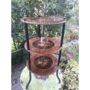  Beautiful Living Room Table With Three Round Inlaid Tops With Floral Motif Decorated With Napoleon III Bronze