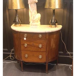 Rare Half-moon Chest Of Drawers With Side Doors By Martin Ohenberg, Louis XVI Mahogany, Marble