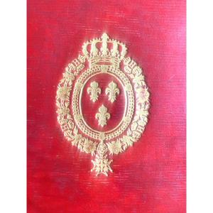 Rare livre In 8 de critique politique  aux Armes de Louis XVIII en maroquin rouge . Paris 1815 