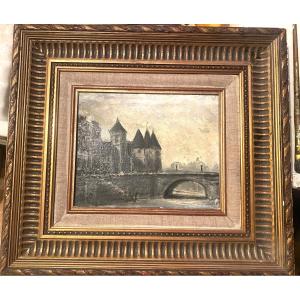 Impressionist Painting H/monochrome Canvas Of The Palais De La Conciergerie Seen From The Quai Des Orfèvres
